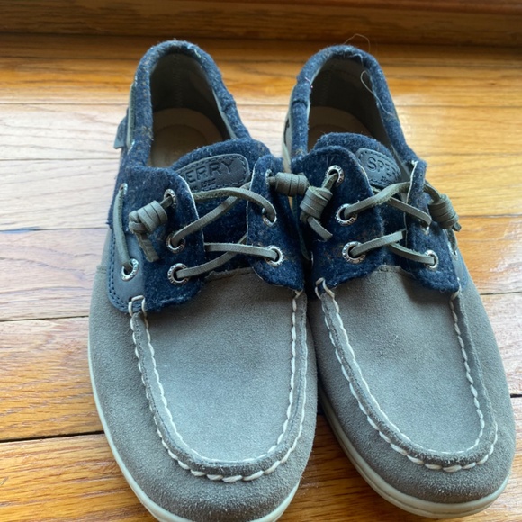 Navy Blue Plaid Sperry Slip-on Boat Shoes - Picture 2 of 6